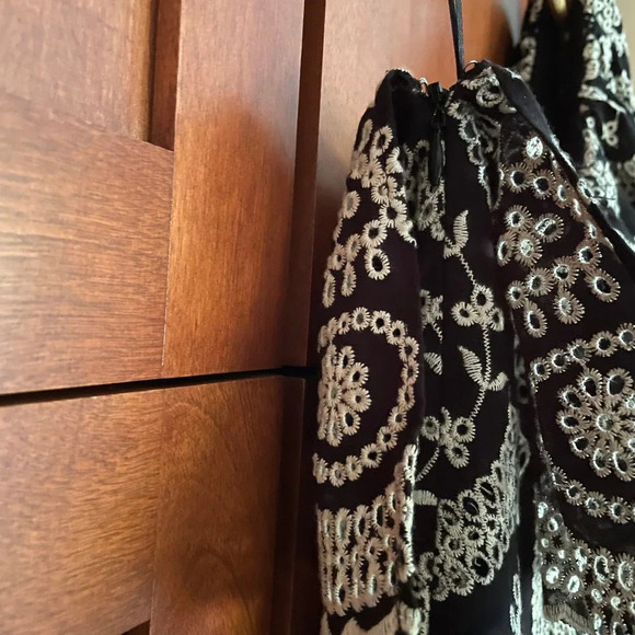 LoveShackFancy Pamela Dress One Shoulder Eyelet Lace Black Tan Size Small - Picture 8 of 11